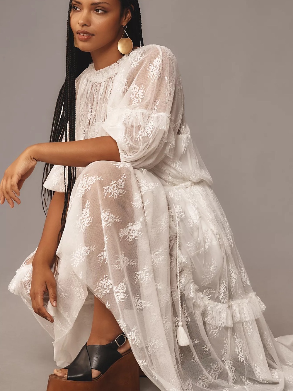 NWT Anthropologie Let Me Be Lace Ruffle Tiered Maxi Dress White XL - Picture 8 of 8